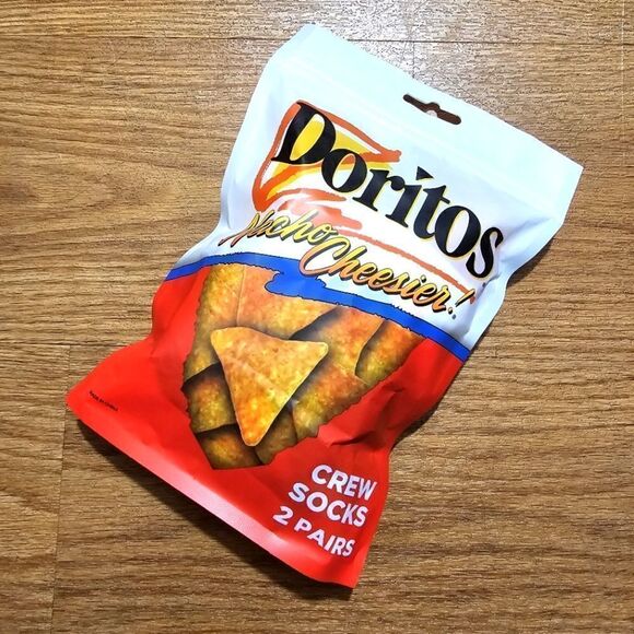 Doritos Mad Engine Crew Socks 2 Pack Size Large White AOP Models Polyester Blend - Picture 1 of 6